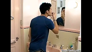 Young Dominic feasts and bounces greater than lovers fresh peeing dick